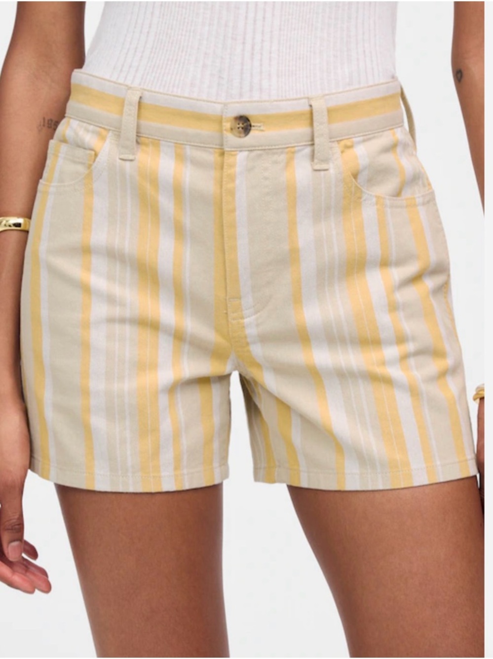 Madewell Yellow and Cream Striped Cotton Bermuda Shorts Sz 31 NWT